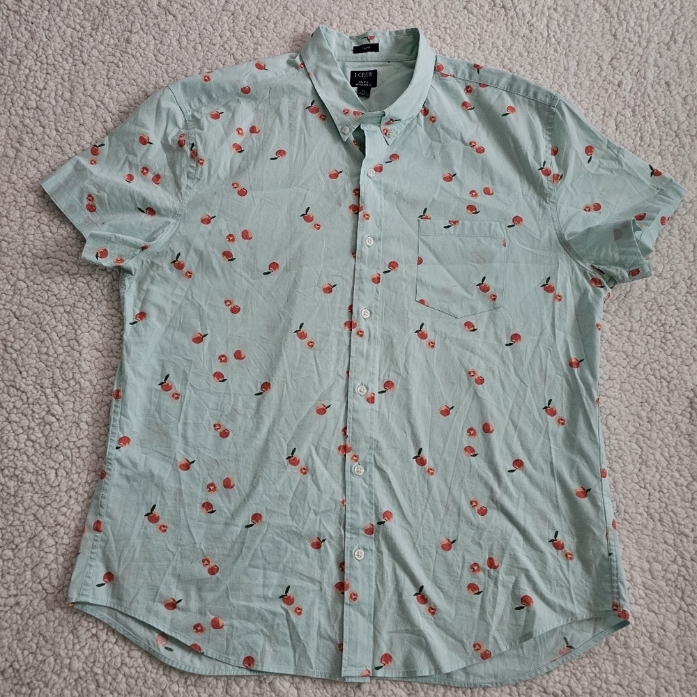 J.Crew Factory Slim Flex Washed  Fruit Print Short Sleeve Shirt  Men Size XL
